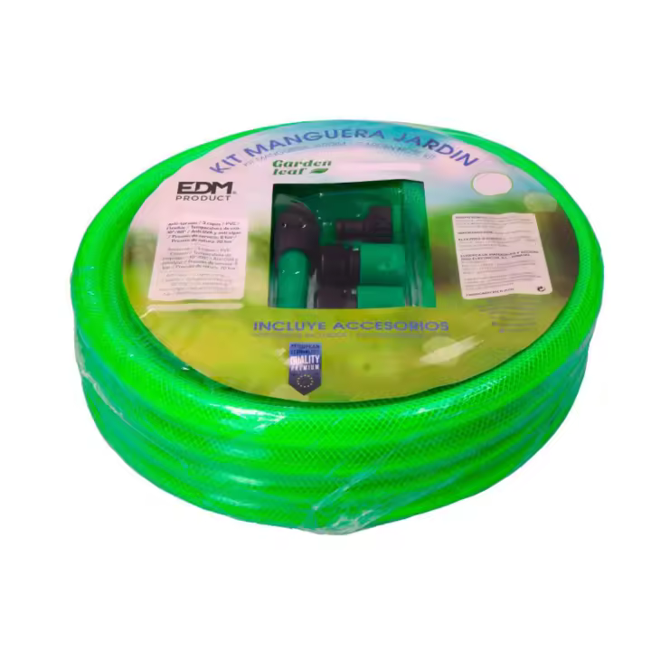 EDM 74060 Kit manguera de jardin ANTI-TORSION Ø INT 15mm Ø EXTE 20mm (5/8") - 15m con accesorios - Envío desde España 24h. - 1