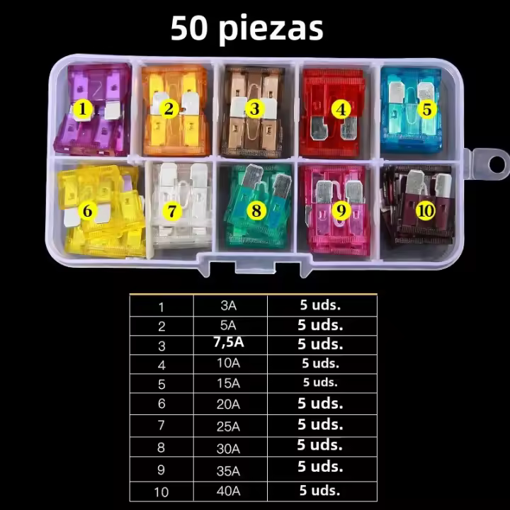 Juego De Fusibles Para Coche 100pcs 50pcs Tamaño Medio Perfil Tipo Fusible De Cuchilla Auto Camión 2-35A Con Caja Clip - 1