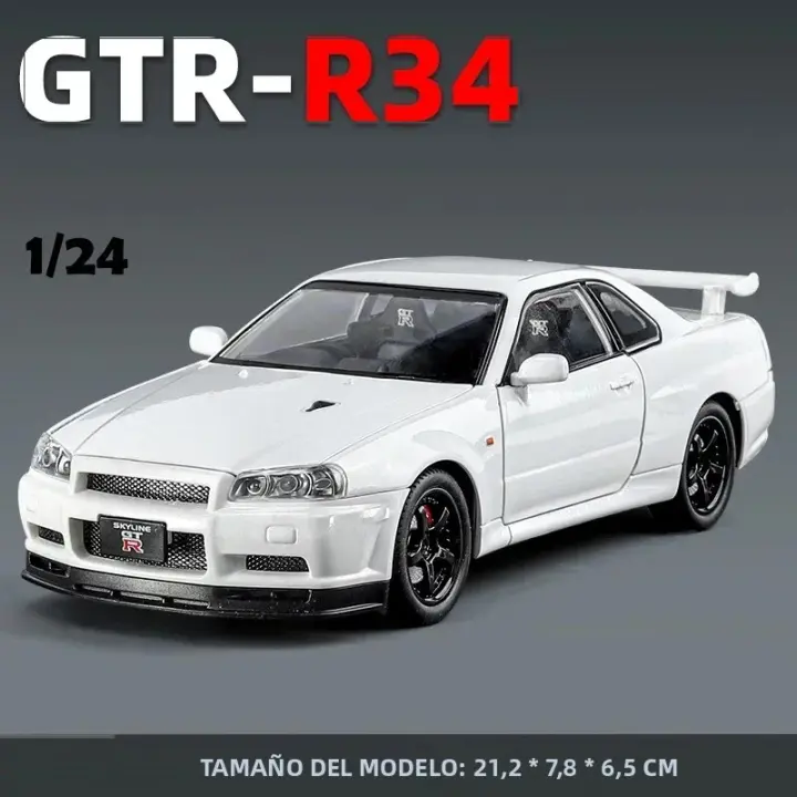 Coche De Colección Nissan GTR R34 JDM a Escala 1:24 En Metal Con Sonido Y Luz Modelo De Coche Para Niños Juguetes De Colección Regalo - 1