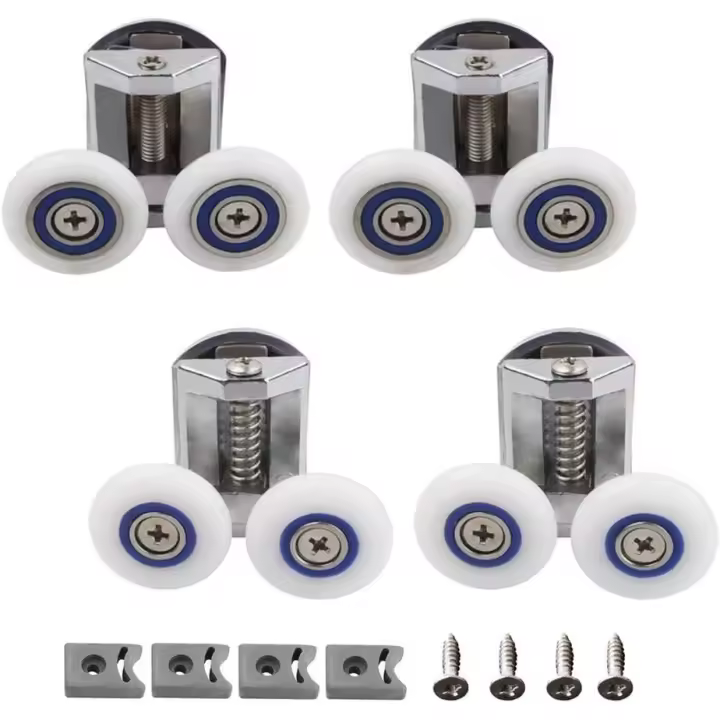 Paquete de rodilllos para Mampara de Ducha, 2 poleas Superiores and inferiores, Kit de reemplazo para Mampara de Ducha de aleación de zinc de 26 mm (2 Superiores + 2 with perillas) - 1