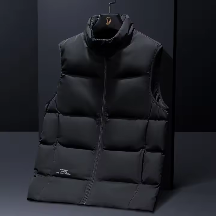 Chaqueta De down Para Hombre Talla Grande Invierno Abrigo Casual Con Capucha Cremallera Y Bolsillos Sin Mangas Aislada Y Gruesa - 1