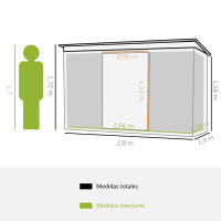 Outsunny Cobertizo de Jardín 280x130x172 cm Base de 3,2 m² Caseta de Exterior Metálica para Almacenamiento de Herramientas con 2 Puertas Correderas y 2 Orificios de Ventilación - details 2