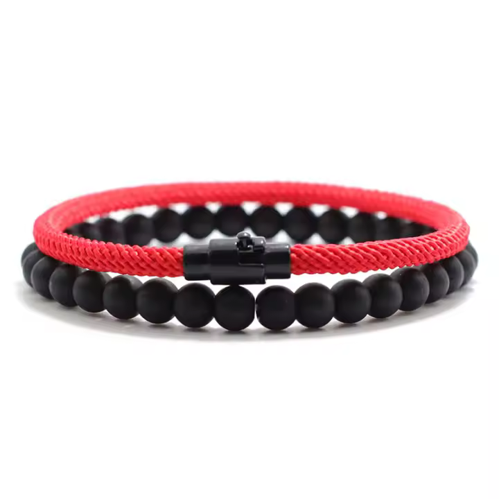 Set De 2 Pulseras Económicas Unisex 6mm Piedra Onix 4mm Cadena De Cuerda Pulsera Couplada Pareja Brazalete Joias - 1
