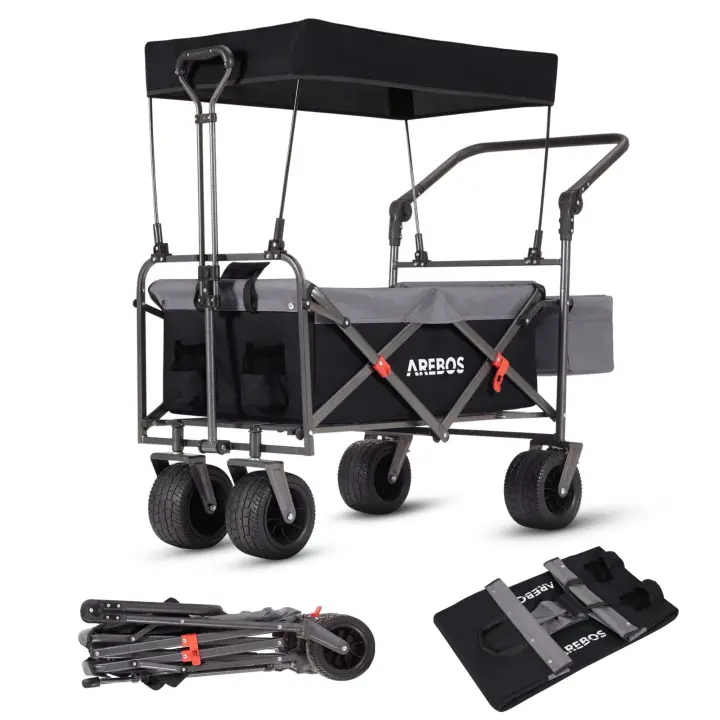 AREBOS Carro de Mano Plegable con Techo - 100 Kg - Azul - 1