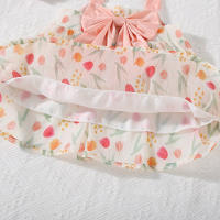 Vestido De Verano Para Niña Con Gran Lazo Y Estampado De Tulipán Vestido De Princesa Con Suspensión Material De Poliéster Sin Mangas Longitud De Pierna - details 10
