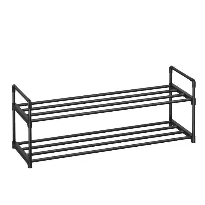 SONGMICS Zapatero de 2 Niveles, Estantería de Zapatos, Estantería de Metal, para 8 a 10 Pares de Zapatos, Estante Apilable, para Pasillo, Salón, Dormitorio, 30 x 92 x 34 cm, Negro/Gris - 1