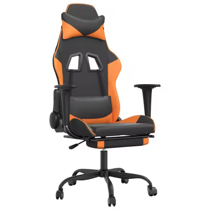 Silla Gaming Con reposapiés Acero sintético Negro Naranja - 1