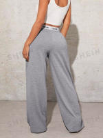 Trousers Casual Para Mujer Con Estampado De Letras Pantalones Anchos De Cintura Media Estilo Deportivo Con Bolsillos Y Cierre Elástico - details 5