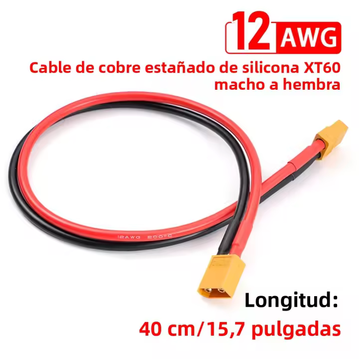 Cable De Conversión XT60 Macho-Hembra 12AWG Con Extensión De Silicona Para Baterías Para Coches RV Conector De Cable De 40CM - 1