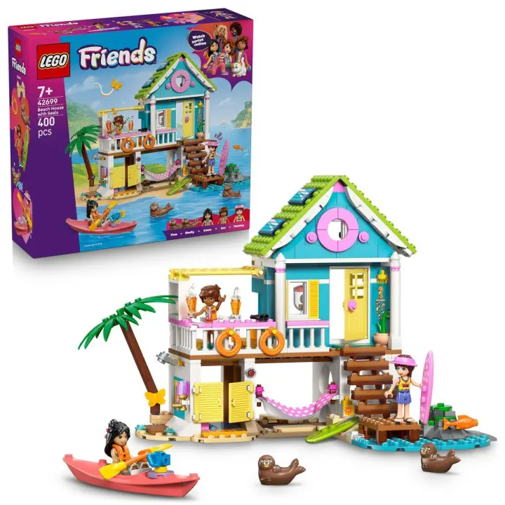LEGO® 42699 Friends Casa en la Playa con Focas Kit de Construcción con Casa, 3 Minipersonajes, Kayak y 2 Figuras de Focas para Niñas y Niños de 7 Años o Más - 1