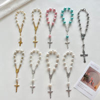 Pulsera De Perla De Vidrio Para Bebé 6/8mm Rosario Mini Cruz Cadena De Dedo Religiosa Regalo Eucarístico Unisex Clásica - details 0