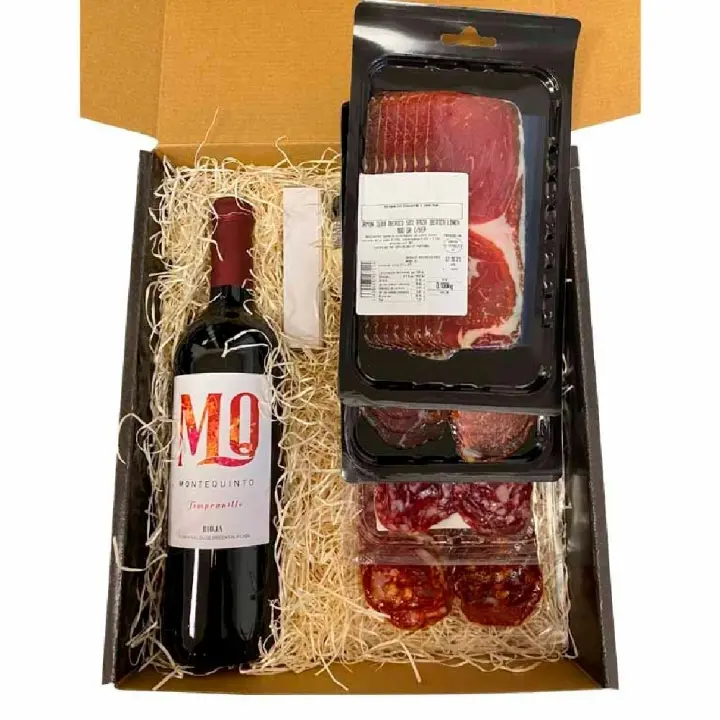 Lote de Productos Gourmet: Vino Rioja, Ibérico Loncheado, Queso Crema y Sacacorchos Magnético en Caja de Regalo - 1