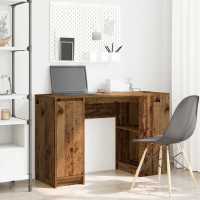 vidaXL Escritorio 120x42x76 cm madera de ingeniería en color Roble ahumado/Blanco/Madera antigua y más | estructura resistente ideal para salón dormitorio o estudio - details 2