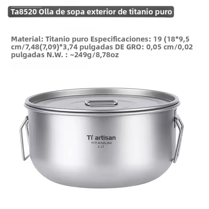 Tiartisan Olla De Sopa De Titanio 2.1L Con Manija Plegable Gran Capacidad Para Camping Al Lightweight Con Tapa - 1