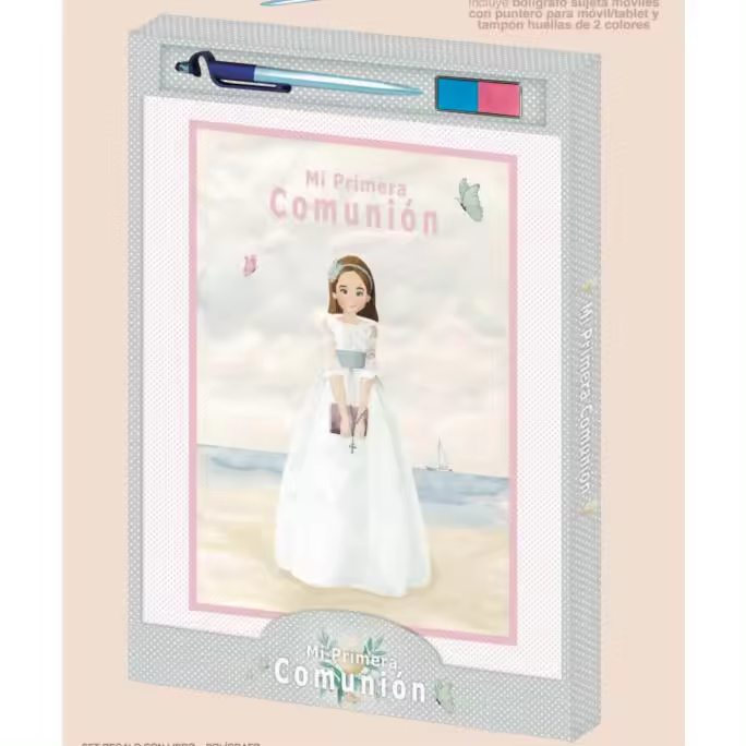 LIBRO NIÑA PLAYA PRIMERA COMUNIÓN FIRMAS, ALBÚM CON BOLIGRAFO Y TINTA PARA HUELLAS - 1