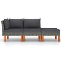 vidaXL Set muebles de jardín 3 pzas ratán sintético madera eucalipto Gris, Negro, Conjunto Terraza Muebles Jardín Exterior Juego de Muebles de jardín Mueble Jardín Exterior Muebles de Salon Exterior - details 0