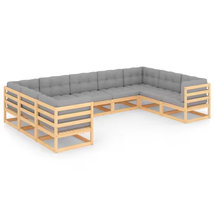 vidaXL Juego de muebles de jardín 9 pzas y cojines madera maciza pino - 1