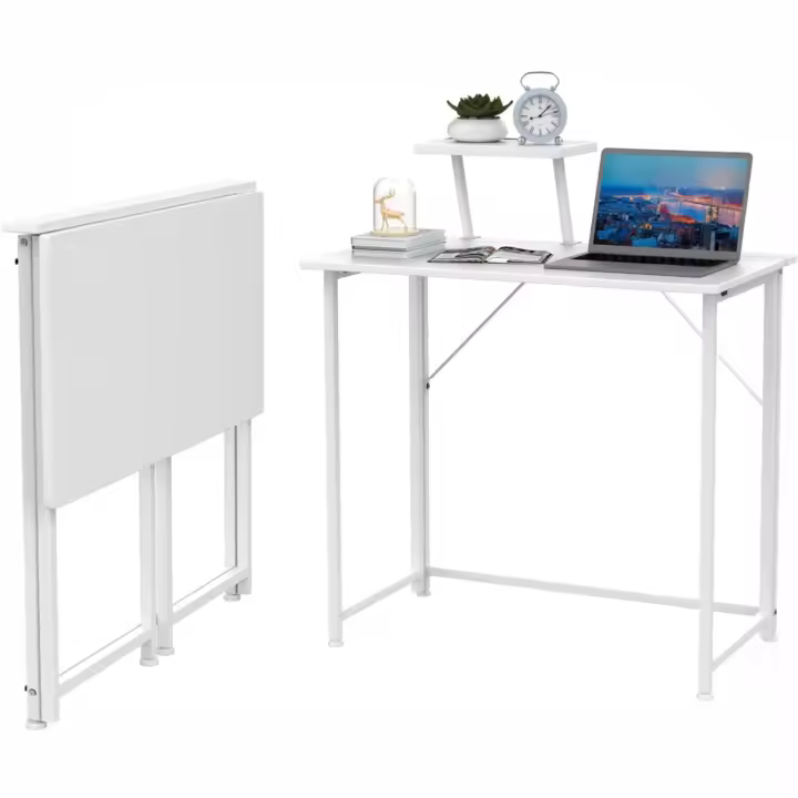 Oferta Mesa Escritorio Plegable, Mesa Ordenador, Compacto sin ensamblaje, Mesa de Estudio para Casa Oficina, Escritorio para computadora Manualidades, Blanca Beige Negra, 80 x 45 x 74 cm - 1