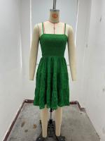 Vestido De Verano Para Mujer Con Hombros Alargados Y Cuello En V De Color Sólido Textura Versátil Vestido De Rodilla Ajustado Y Flare - details 0