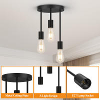 Lámpara Colgante Vintage De 3 Luces E27 Soporte Semi-Enchufe Para Techo Moderno Para Dormitorio Sala De Estar Pasillo - details 18
