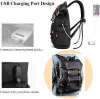 Mochilas de viaje para hombres y mujeres - bolsos diarios de ocio con solapa impermeable grande negra, adecuados para desplazamientos, universidades, negocios - details 4