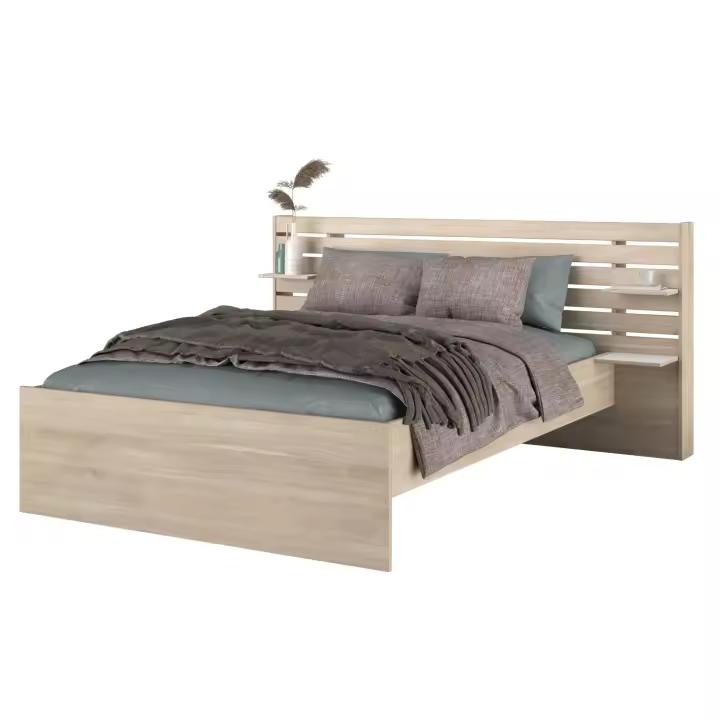 Cama de Matrimonio con cabecero en Color roble Japonés 135-140x200 cm - 1