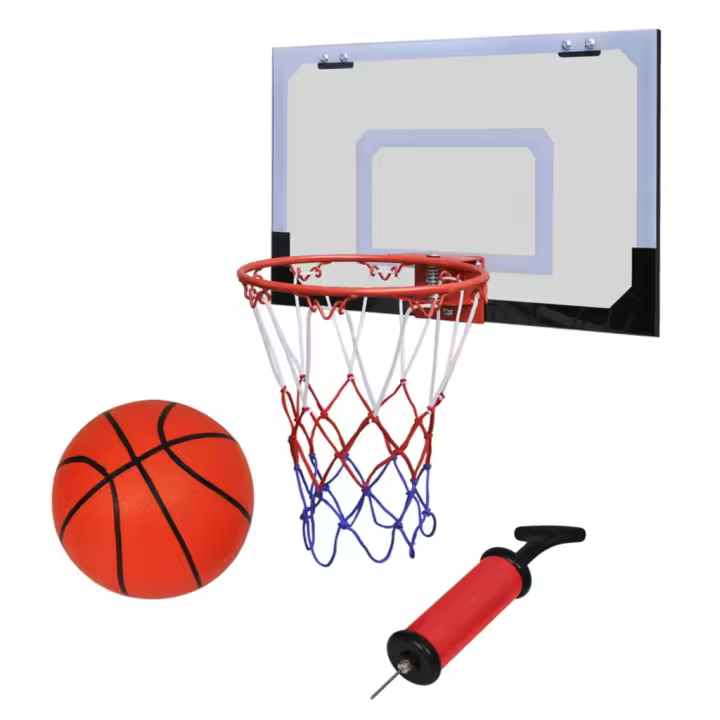 vidaXL Aro de baloncesto con red y tablero, pelota y pompa, naranja - 1