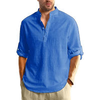 Camisa Henley De Manga Larga Para Hombre Algodón Ligera Transpirable Estilo Callejero Color Sólido Polo Botones Negocios - details 5