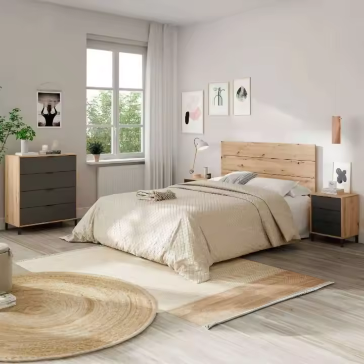 Pack dormitorio en color Roble Nodi y gris antracita 150 o 135 cm - 1