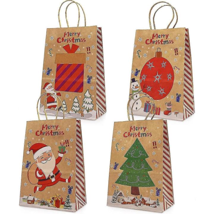 Bolsas de regalo navideñas Kraft (24 unidades), bolsas de papel con asas, ideales para envolver regalos y fiestas.
