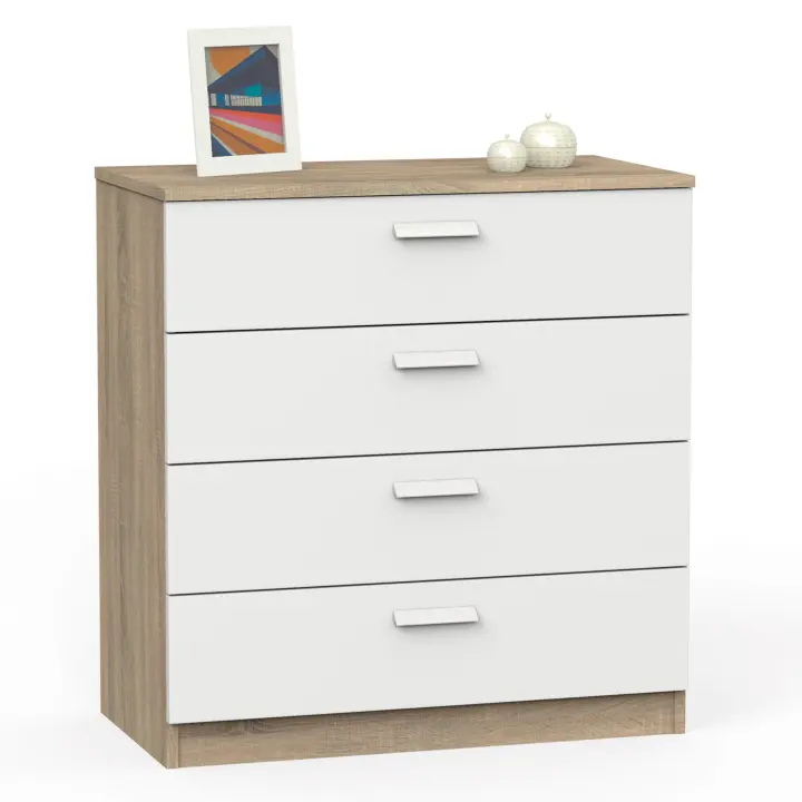 Briebe Nova Cómoda Dormitorio, Cajonera 4 Cajones, Sinfonier 78x74x40 cm (Alto x Ancho x Profundo), , Blanco - 1