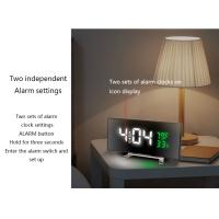 Reloj De Alarma Multifuncional Con Pantalla Curva LED Espejo Mostrador De Tiempo Temperatura Y Humedad DC De Inserción - details 10