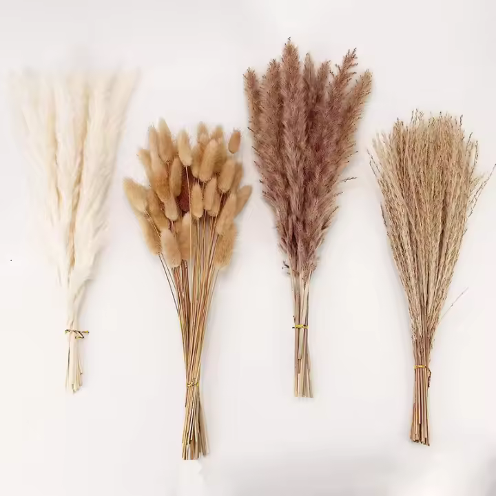 110 palos de hierba de la Pampa con flores blancas secas de cola de liebre, flores artificiales para la decoración del cuarto de baño, decoración de la pared del cuarto de baño, decoración de la oficina y decoración de la ducha del bebé - 1