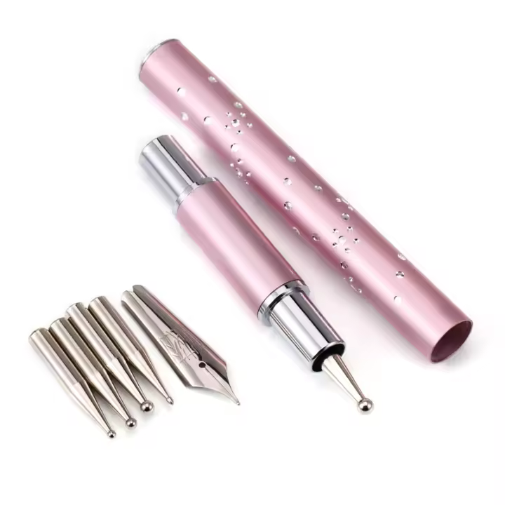 Lápices De Arte Para Uñas De Precisión Metálicos Con Punta Para Puntos Y Líneas Para Dibujo Y Decoración De Uñas Color Rosa Y Plateado - 1