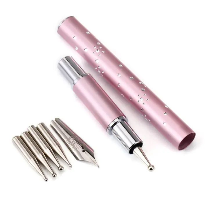 Lápices De Arte Para Uñas De Precisión Metálicos Con Punta Para Puntos Y Líneas Para Dibujo Y Decoración De Uñas Color Rosa Y Plateado - 1