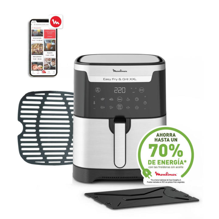 Moulinex Freidora de aire también grill 2 en 1, Easy Fry Grill, 6,5 L, 1830 W, 8 Programas Automáticos, 70% Ahorro Energético, Parrilla antiadherente, Divisor Flexcook, Hasta 200ºC y 60 min, EZ801D15