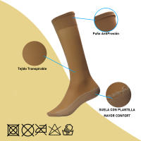 Geshop 6 Pares Medias Hasta la Rodilla Lycra con Plantilla Algodón 20D Denier Anti presión para mujeres  Calcetines Altos Lycra Anti presión  Color Negro, Carne - details 0