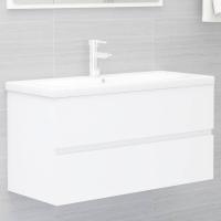 vidaXL Armario para lavabo madera contrachapada 90x38,5x45 cm en color Negro/Blanco brillante/Gris sonoma y más | almacenamiento funcional diseño moderno para baño dormitorio sala - details 6