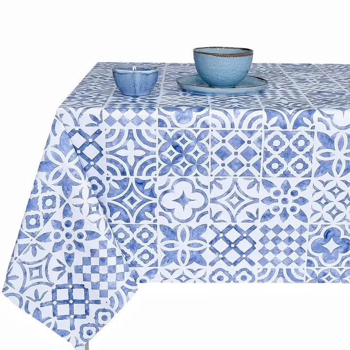 Mantel PVC, Mantel de hule, Modernos, Para mesas, Tapete de cocina, Hule para tabla rectangular, Azulejo, Cerámica,  Azul ，gris  DI1030-01/02 - 1