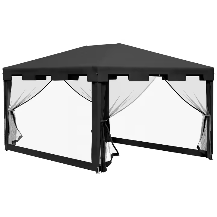 Gazebo Party Carpa 4x3 m Gazebo de Jardín with Paredes laterales de rejilla para Balcón Terraza, metal PE gris Oscuro para fiestas y eventos - 1