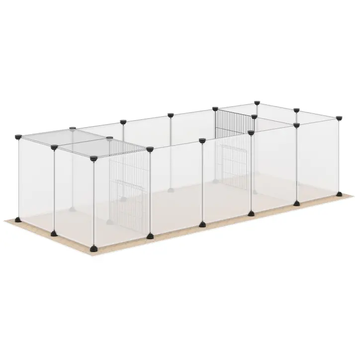 Pawhut Valla para Mascotas DIY con Alfombrilla Parque para Animales Pequeños con 20 Paneles de Resina Jaula Modular para Cobayas Conejos Chinchillas 175x70x45 cm Blanco - 1