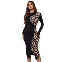 Vestido Slim De Impresión De Leopardo Con Cinturón Y Manga Larga De Cuello Redondo Versátil Y Estilizado Para Mujeres - details 6