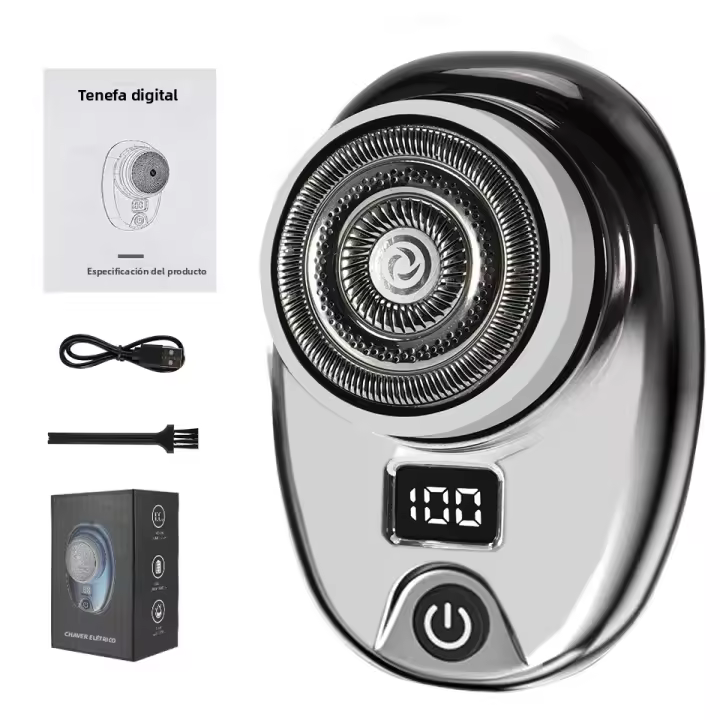 Afeitadora Eléctrica Mini Portátil Para Hombres Carga Rápida 1 Hora Pantalla Digital Afeitado Seco Y Humedo Acero Inoxidable - 1