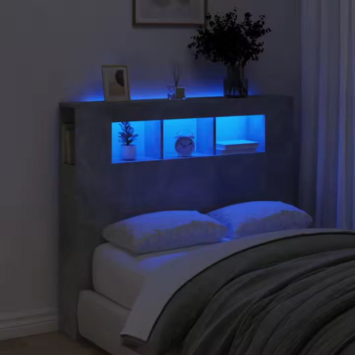 vidaXL Cabecero LED madera ingeniería gris hormigón 120x18,5x103,5 cm - 1
