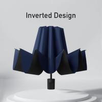 Paraguas redondo, pequeño, compacto, plegable, resistente al agua, portátil, manual, invertido, para viaje, mochila, bolso, talla única, color negro. - details 1