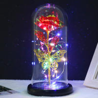 Lámpara De Rosas Artificiales Con LED Colores Y Mariposa En Vidrio Batería Regalos Para Bodas Decoración De Ambiente - details 4