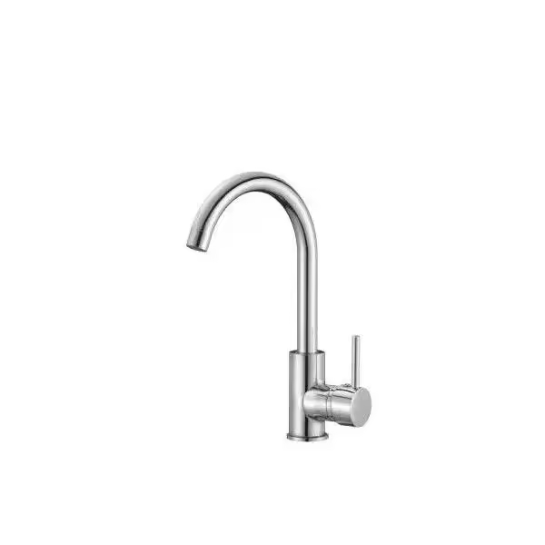 VALAZ Arkansas Grifo para cocina con caño corto giratorio y llave monomando fabricado con latón y acero inoxidable - 1