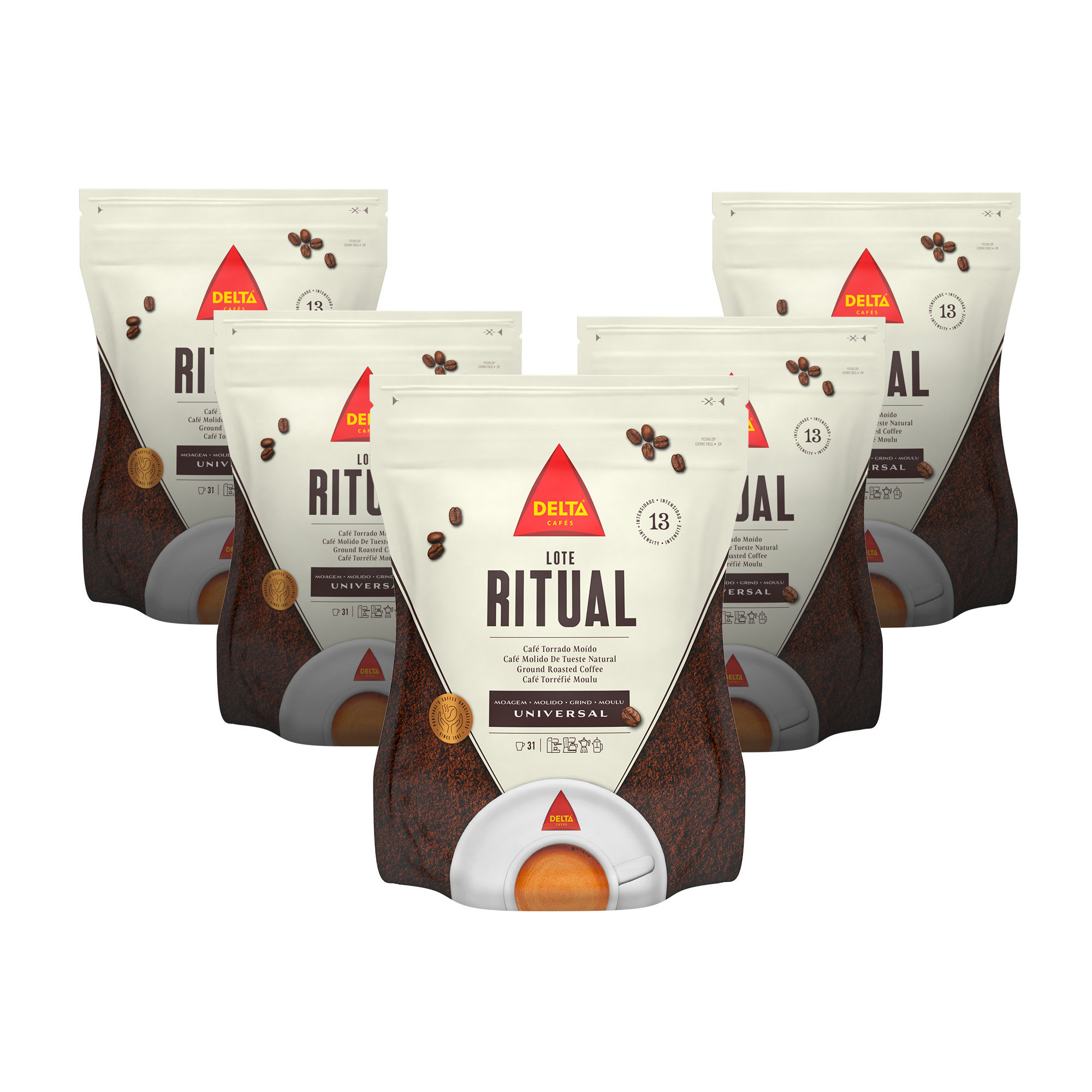 Delta Ritual - Pack Café Molido Natural 5 uds x 220 gr - Notas de frutos rojos y chocolate