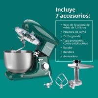 Kubo - Robot de Cocina - 7 Accesorios: Vaso de Licuadora, Picadora de Carne, Tazón Grande, Tapa Protectora, Batidor, Batidora y Amasadora - Color: Verde - Capacidad: 6 litros - details 0