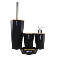 Set Accesorios Baño de Bambú Estilo Diamante Negro Dispensador Jabon,portacepillos ,Escobilla, Vaso para Enjuague ,Jabonera,Juego de 4 Piezas - details 4